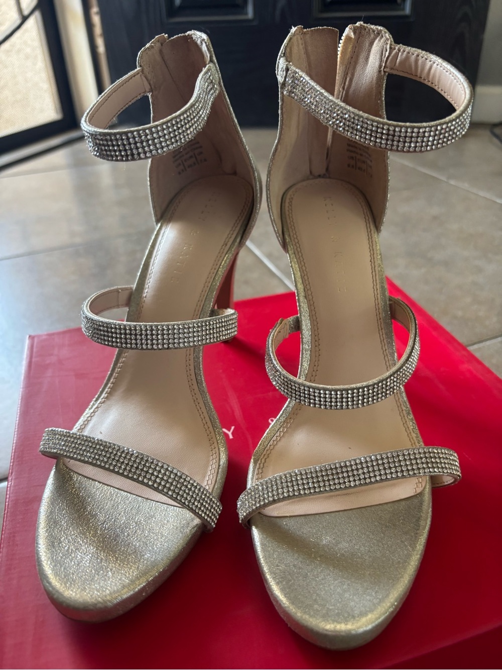 Kelly & Katie Gold Rhinestone Strappy Heels
